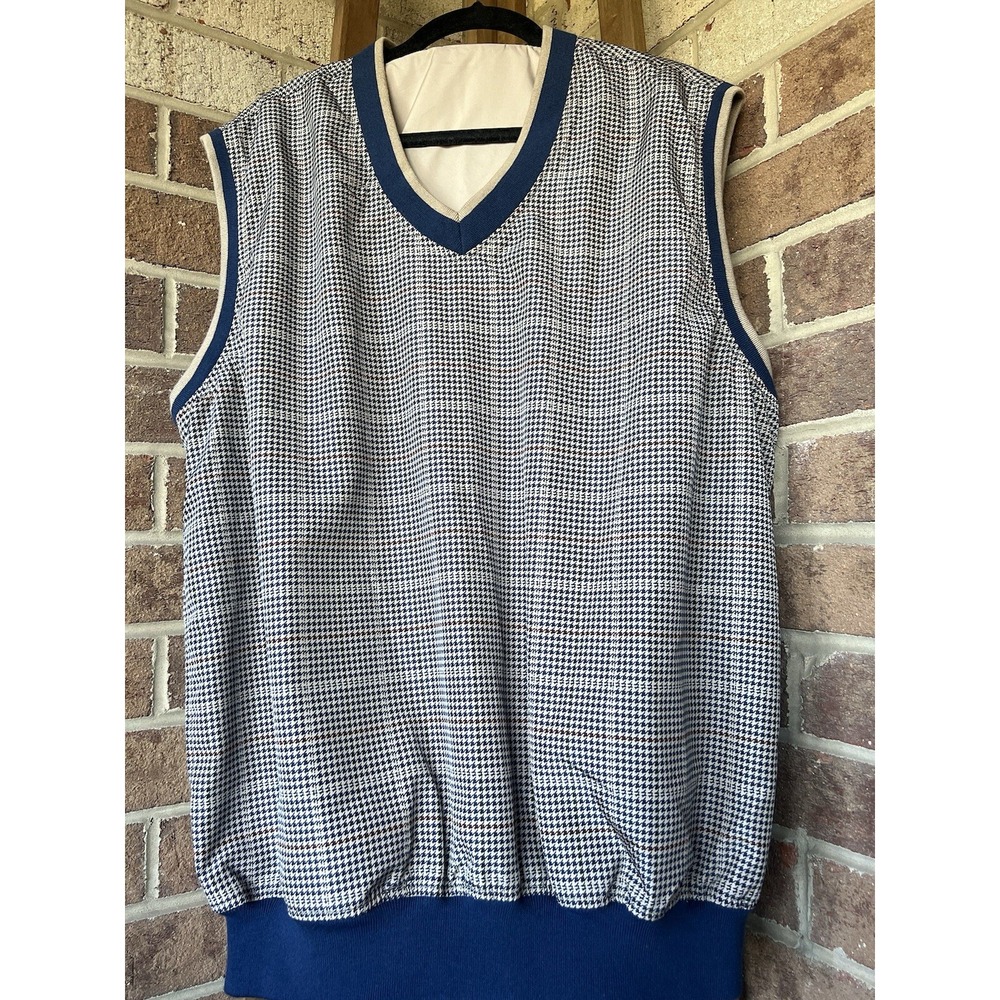 Sterling Vest Reversible Pullover Windbreaker, Beige Houndstooth, Size L